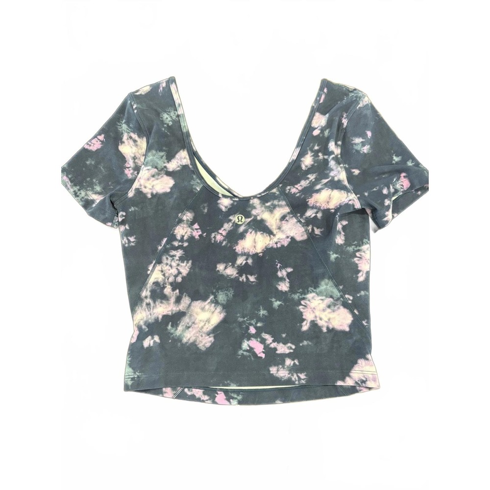 💜 Lululemon Align™ Short Sleeve‎ Crop Top – Tie-Dye Navy & Pink, S